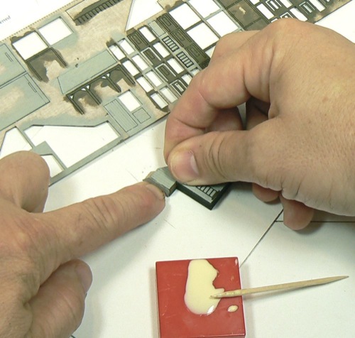 Building the covered staircase for  Z-scale model railroad kit