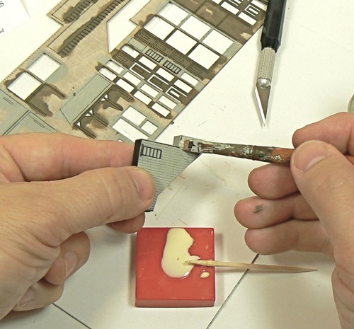 Building the covered staircase for  Z-scale model railroad kit