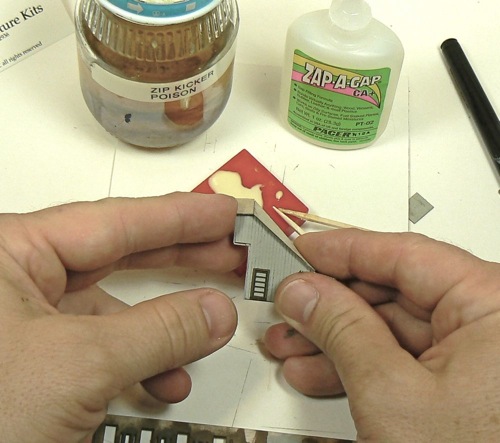 Building the covered staircase for  Z-scale model railroad kit