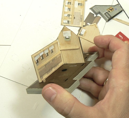 Adding walls to the Curtis Bros. Plumbing Supply Co Z-scale model railroad kit