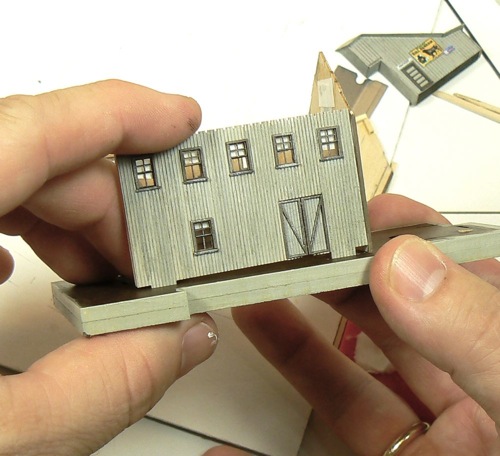 Adding walls to the Curtis Bros. Plumbing Supply Co Z-scale model railroad kit