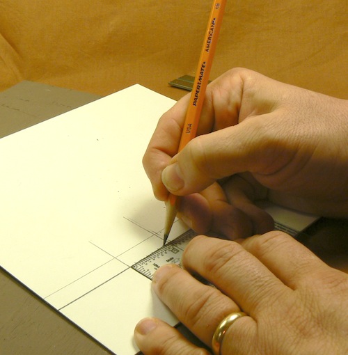 Photograph of using scale ruler to mark of joist placement for the Z-scale loading 
dock jig